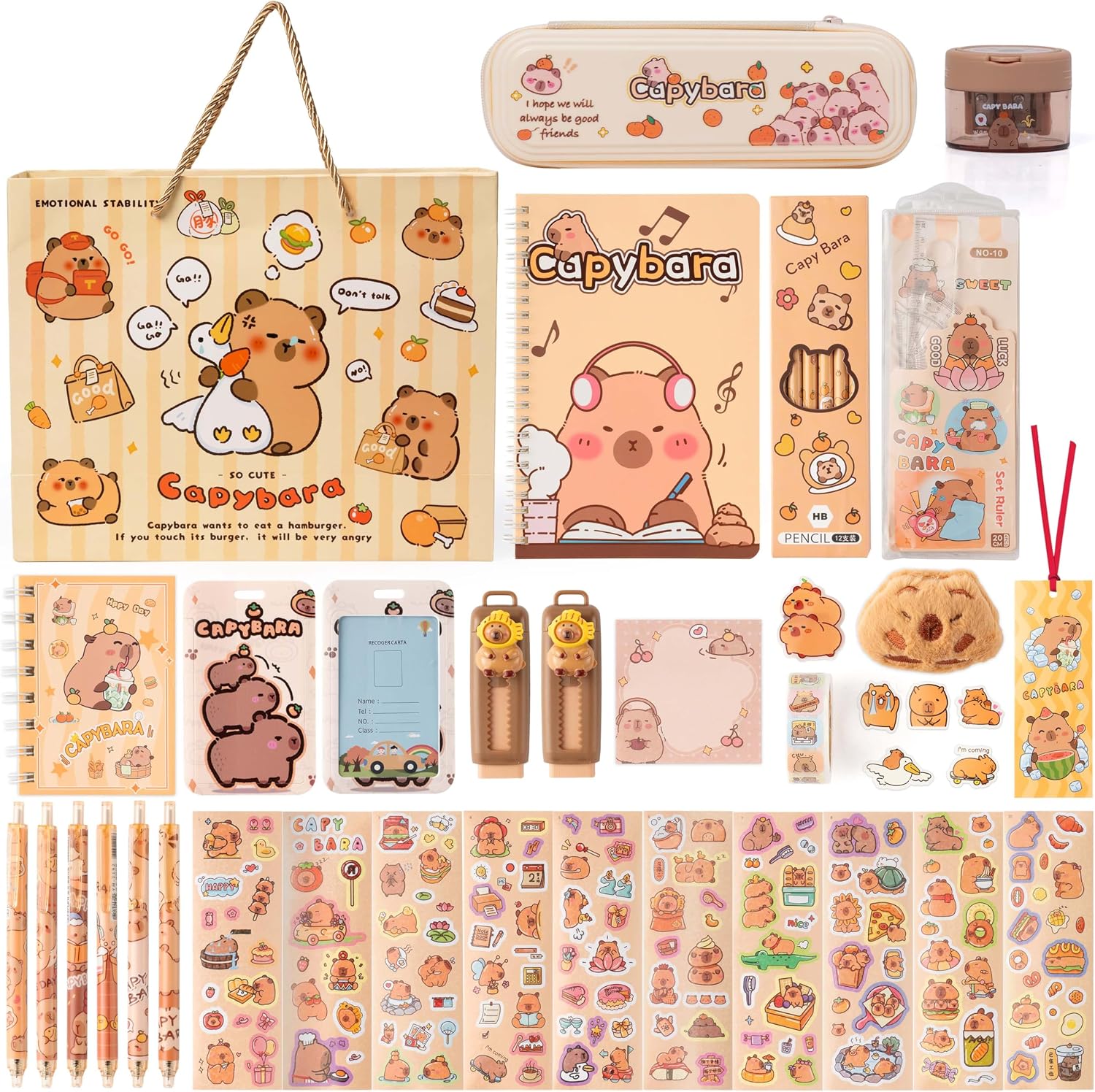 Detalle de GwaOery Capybara Stationery Set with Exquisite Bag – Large Capacity Multi-Layer Case (Style 2)