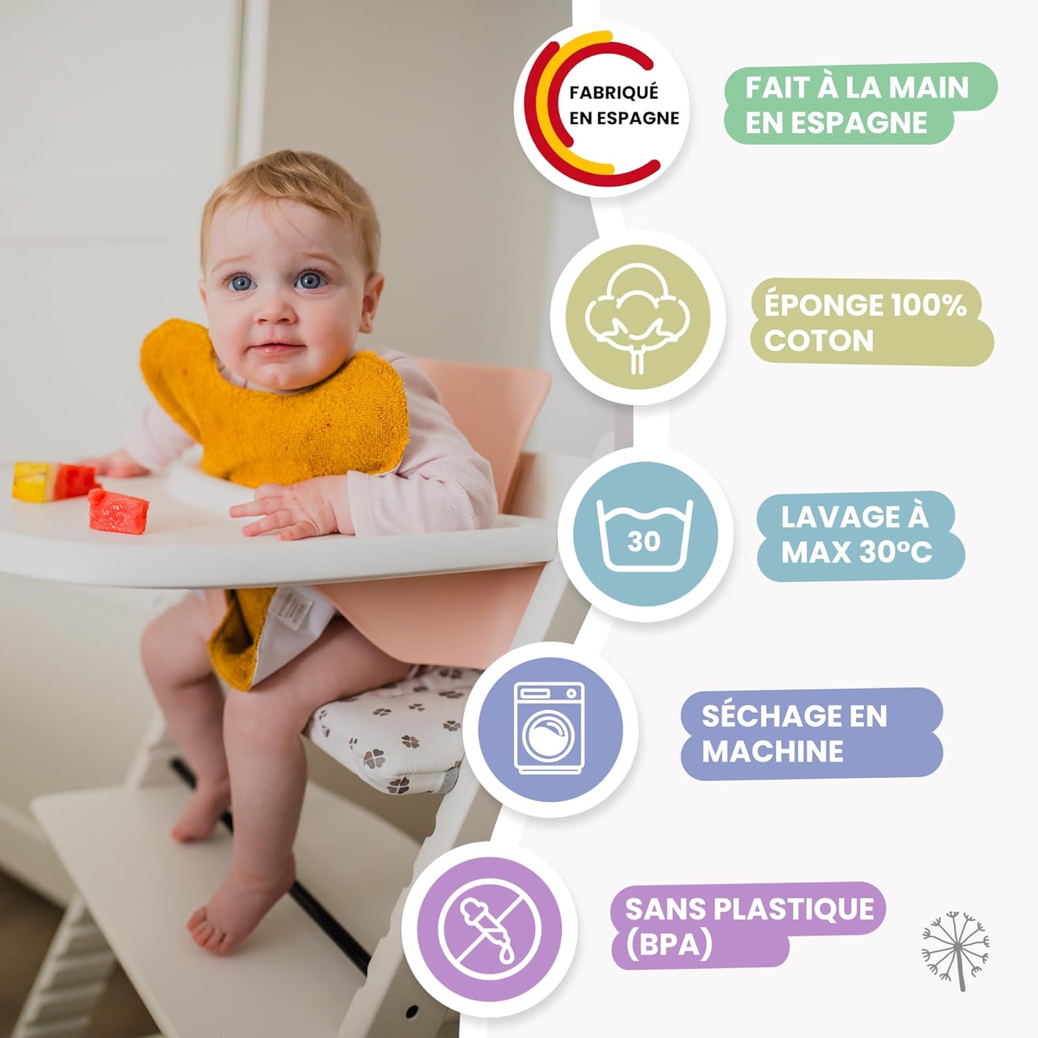 Thumbnail 5 de MIMUSELINA lot de 5 bavoirs bébé imperméables réutilisables en coton premium (éponge) avec élastique au cou