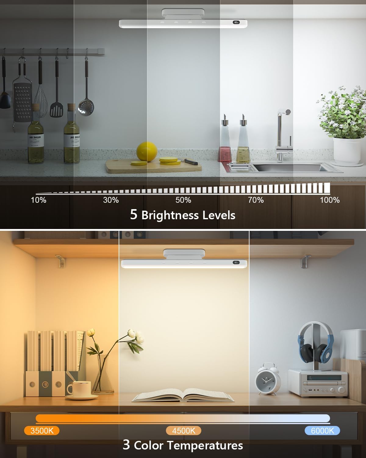 Detalle de WILLED 5W Unterbauleuchte für Küche & Spiegel (LED, akkubetrieben, verstellbar, 2500 mAh)
