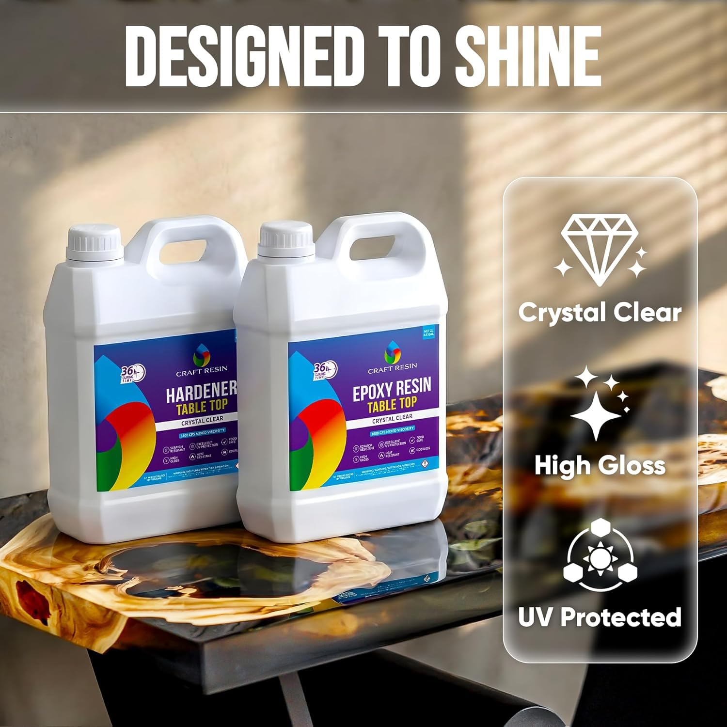 Detalle de Craft Resin 8L Epoxidharz-Set für Tischplatten – transparent, hochglänzend, UV-beständig