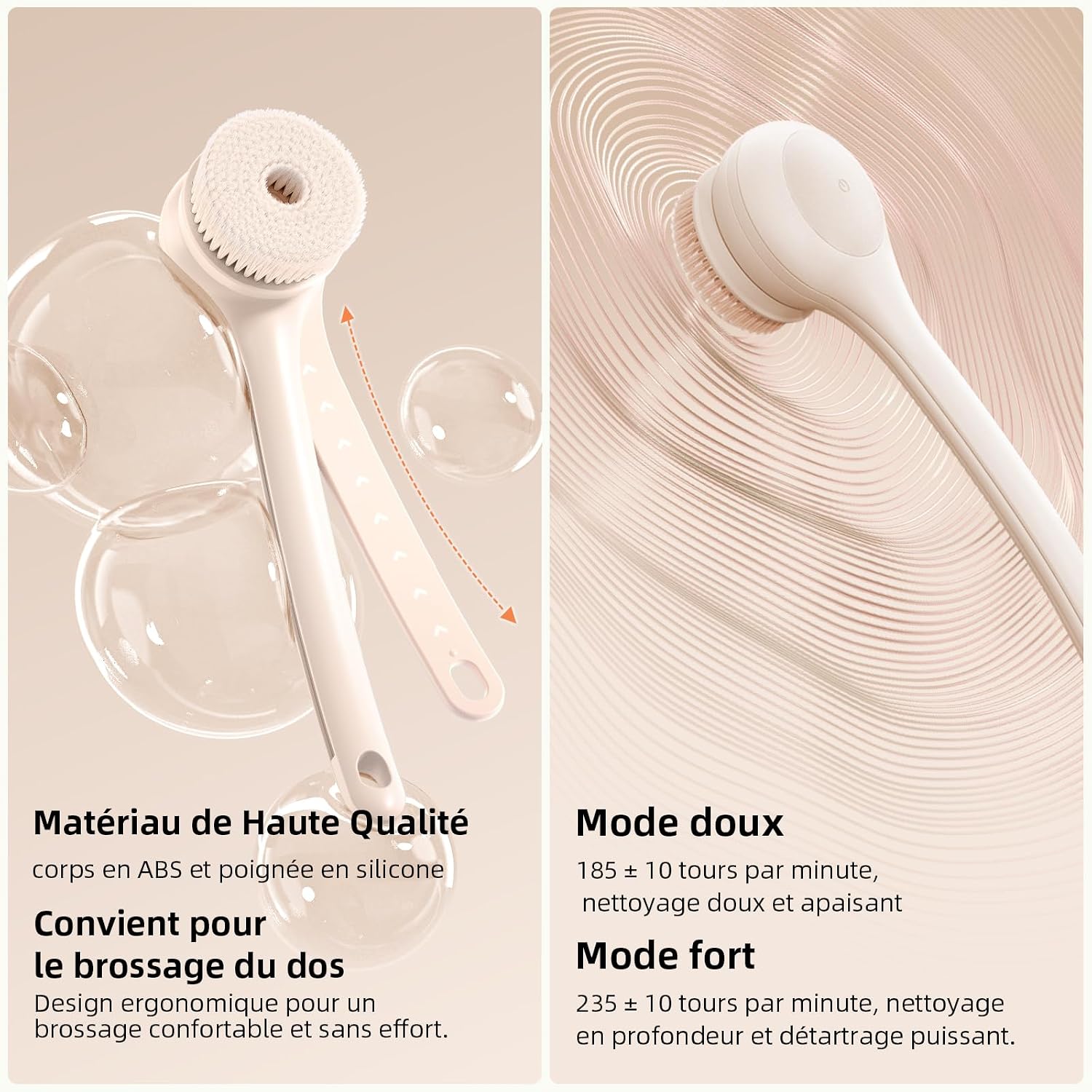 Thumbnail 3 de Brosse à récurer électrique pour le dos avec double poignée – IPX7, charge USB et tête rotative