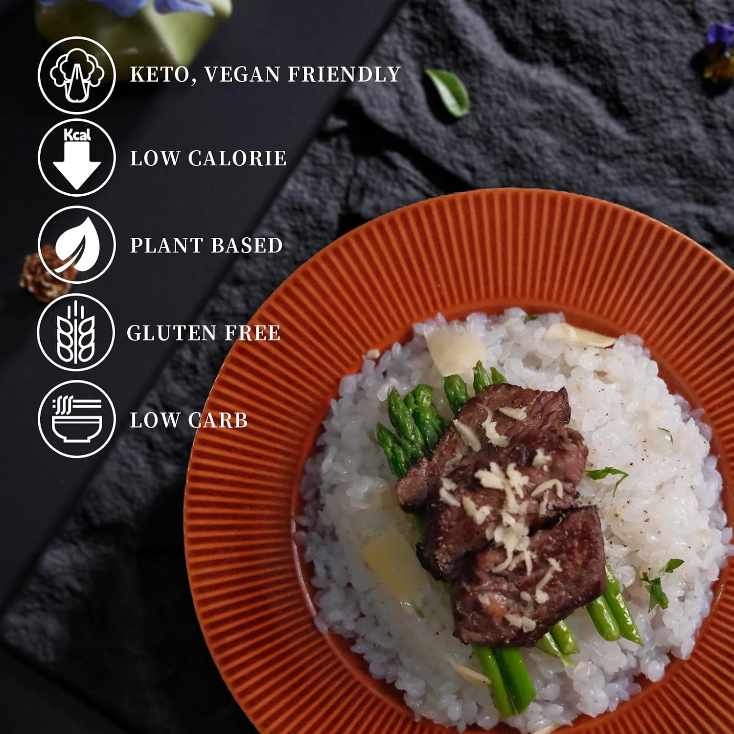 Detalle de YUHO Shirataki Konjac Rice (8 x 150 g) – Gluten-Free Vegan Rice Substitute
