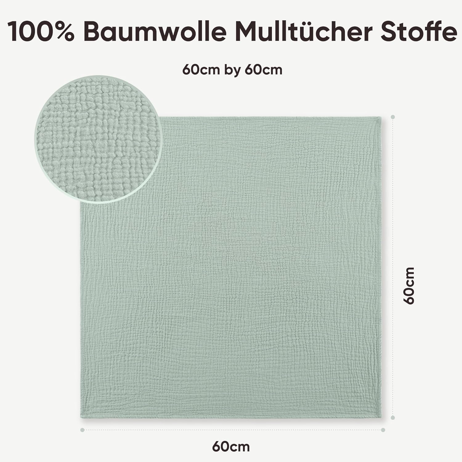 Thumbnail 3 de Bearmoss Moltontücher Baby – 100% Baumwolle Musselin Spucktücher, 3er Set, 60×60 cm