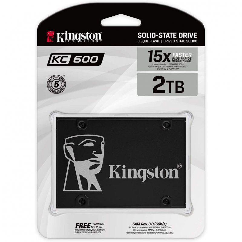 Detalle de Kingston KC600 SSD 2TB SATA 3D TLC: rendimiento y capacidad para PC y portátil