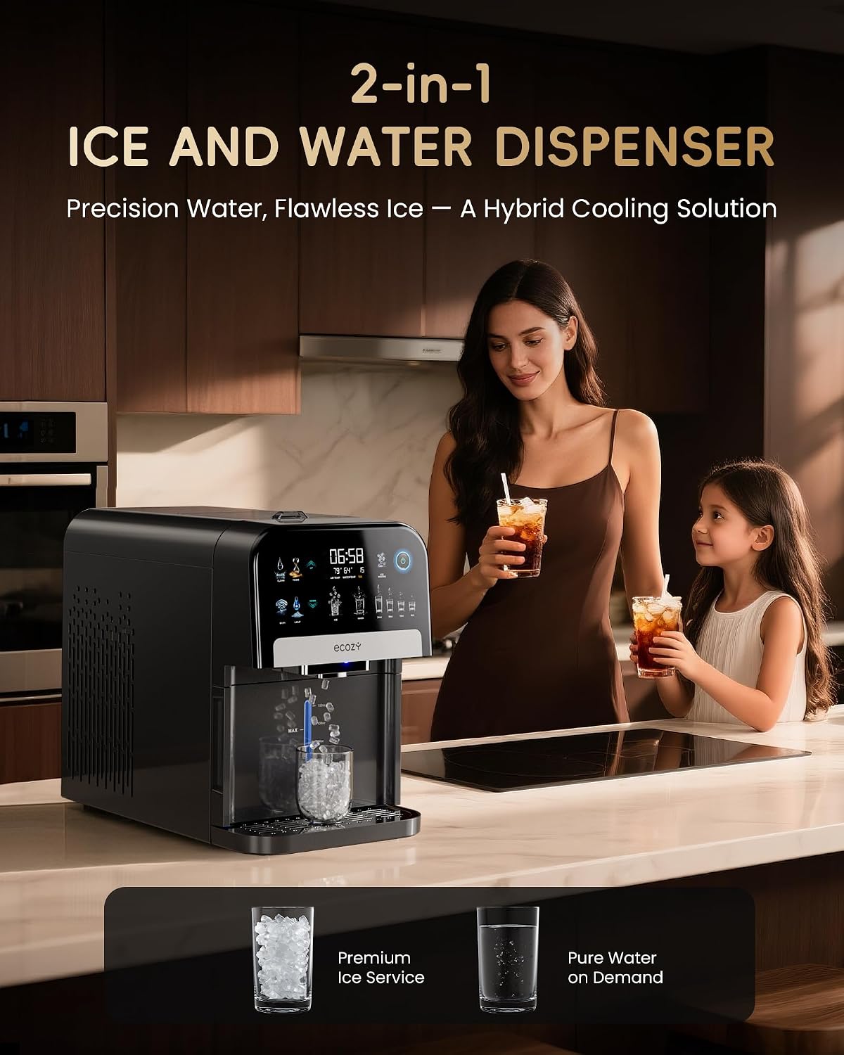 Detalle 2 de ecozy IM-ND481B Nugget Ice Maker and Water Dispenser, App Control, 33 lbs/day