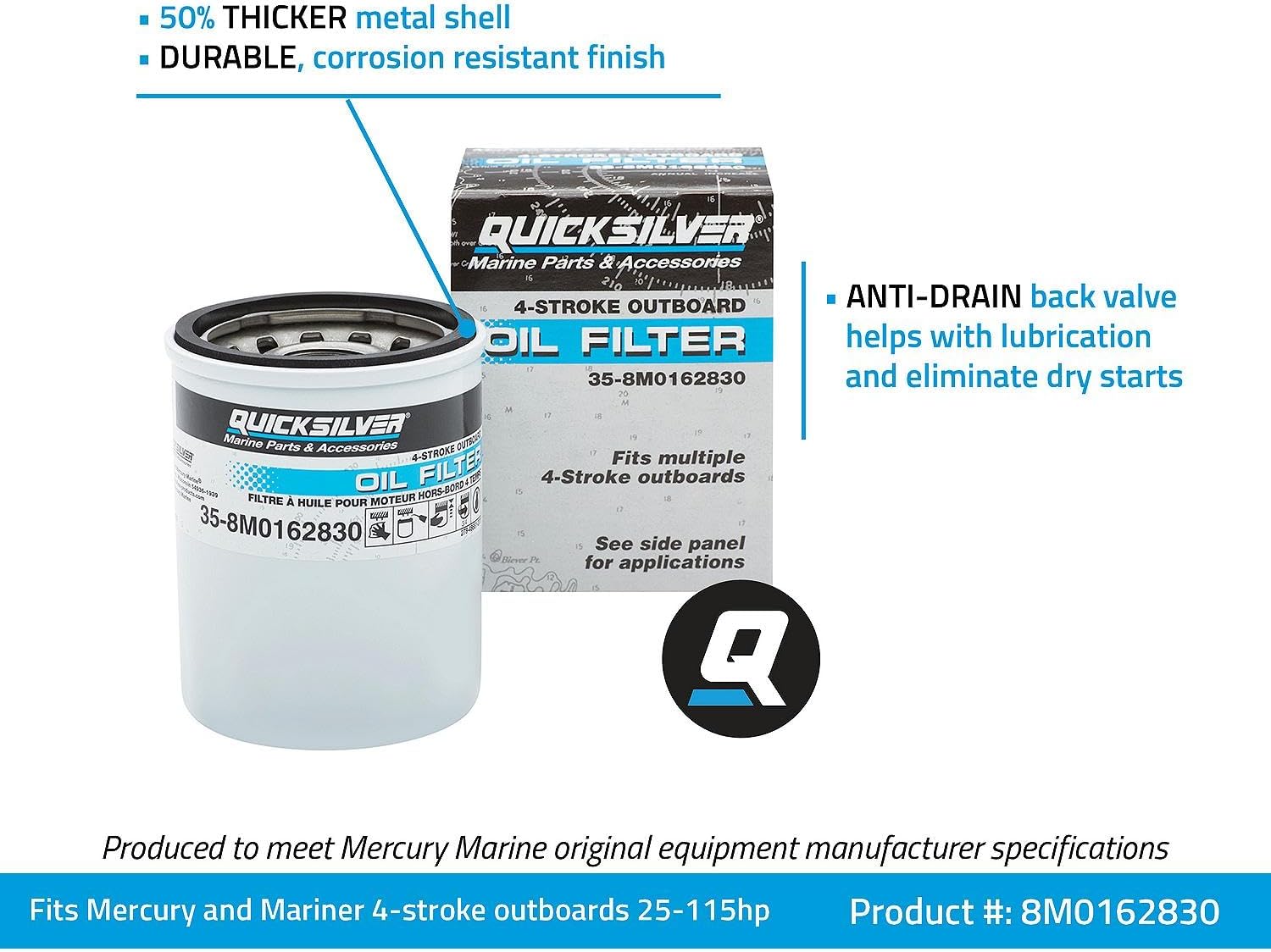 Thumbnail 3 de Quicksilver 8M0162830 Oil Filter for Select Mercury & Mariner 4-Stroke Outboards (25–115hp)