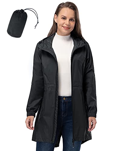 Thumbnail 6 de 33,000ft Women's Lightweight Packable Waterproof Rain Jacket — Hooded, Long Style (Black, L/14)