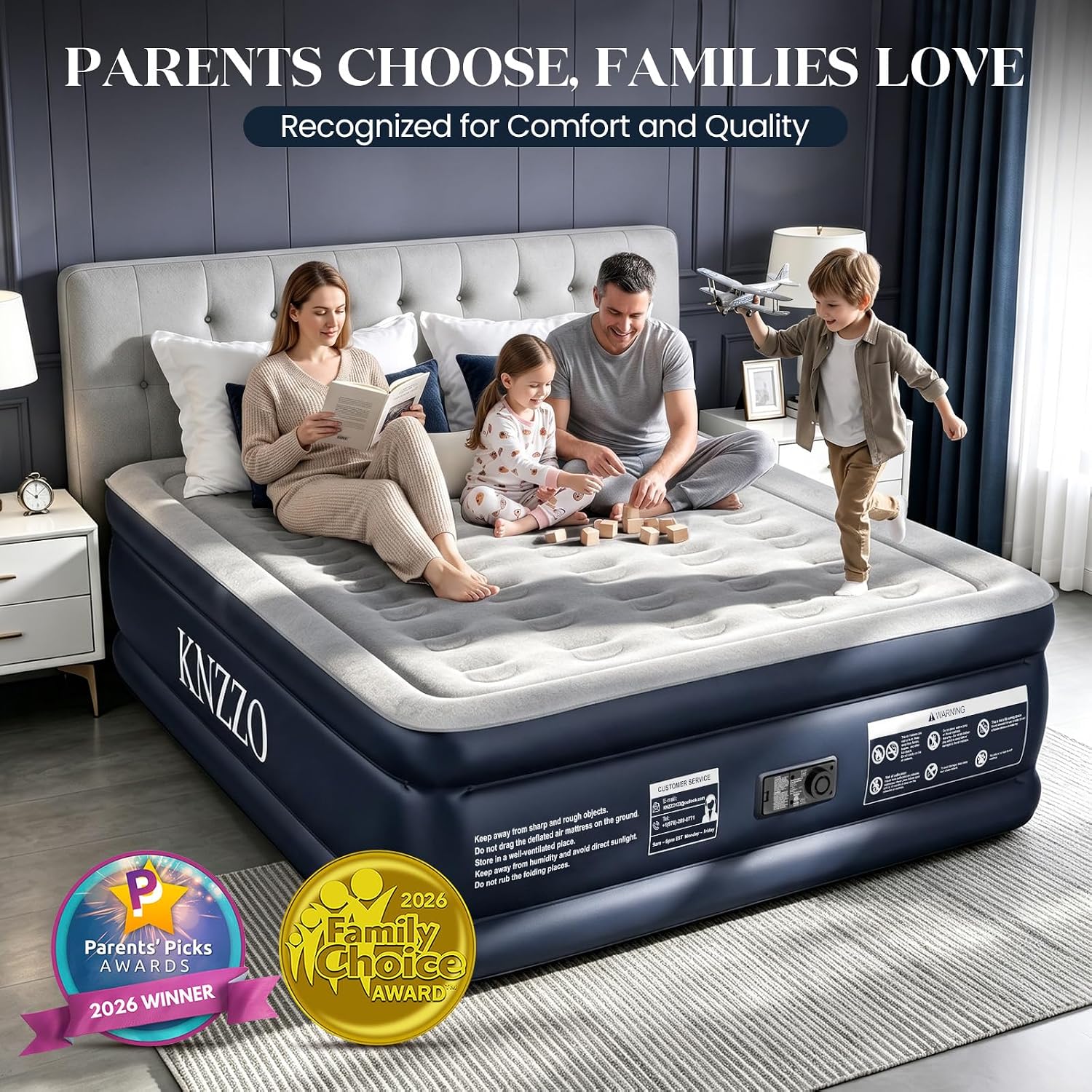 Thumbnail 5 de KNZZO KZ-Blue-Q-6018 Queen Air Mattress, 18-Inch with Built-In Pump