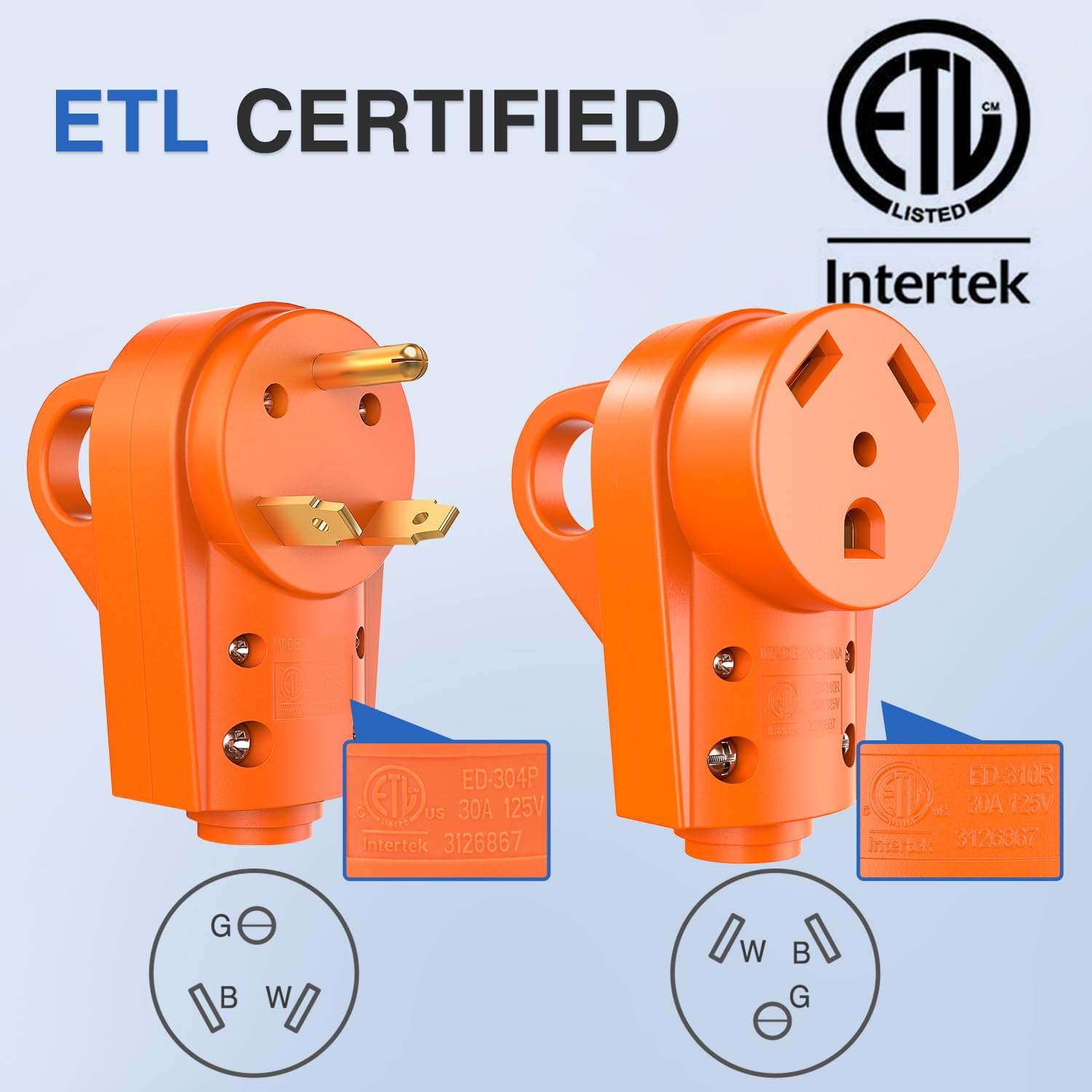Detalle 2 de Nilight 50392RV 30-Amp RV Plug Set, TT-30P/TT-30R, ETL Listed