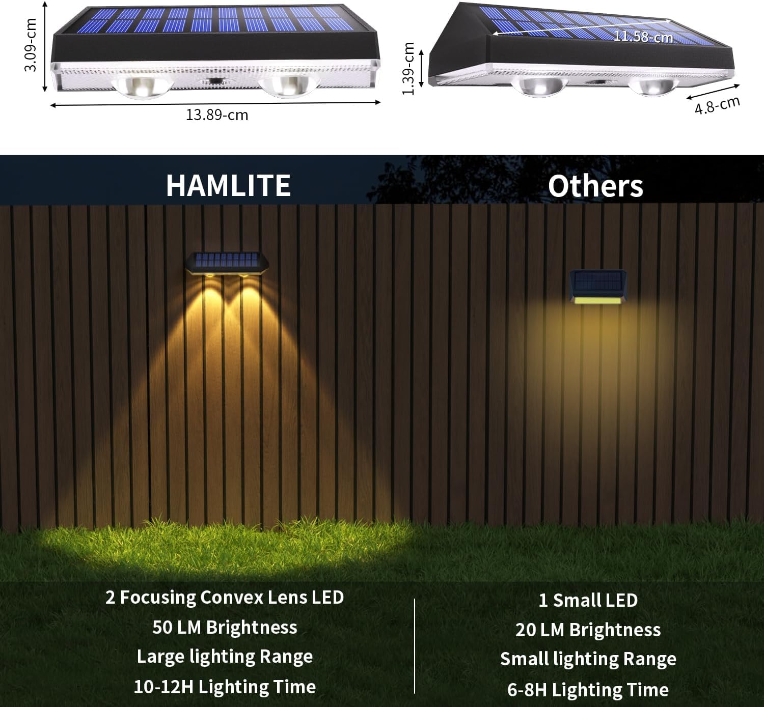 Thumbnail 5 de HAMLITE Solar Fence Lights Outdoor Garden (4-Pack) – RGB LED, 8 Modes, IP65