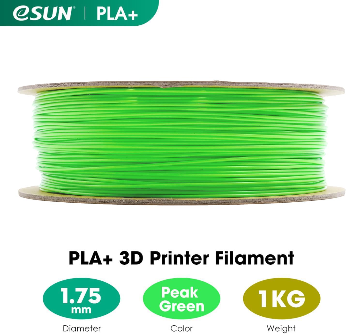 Detalle 2 de eSUN PLA+ Filament 1.75mm (Enhanced Toughness) – 1kg spool, Peak Green