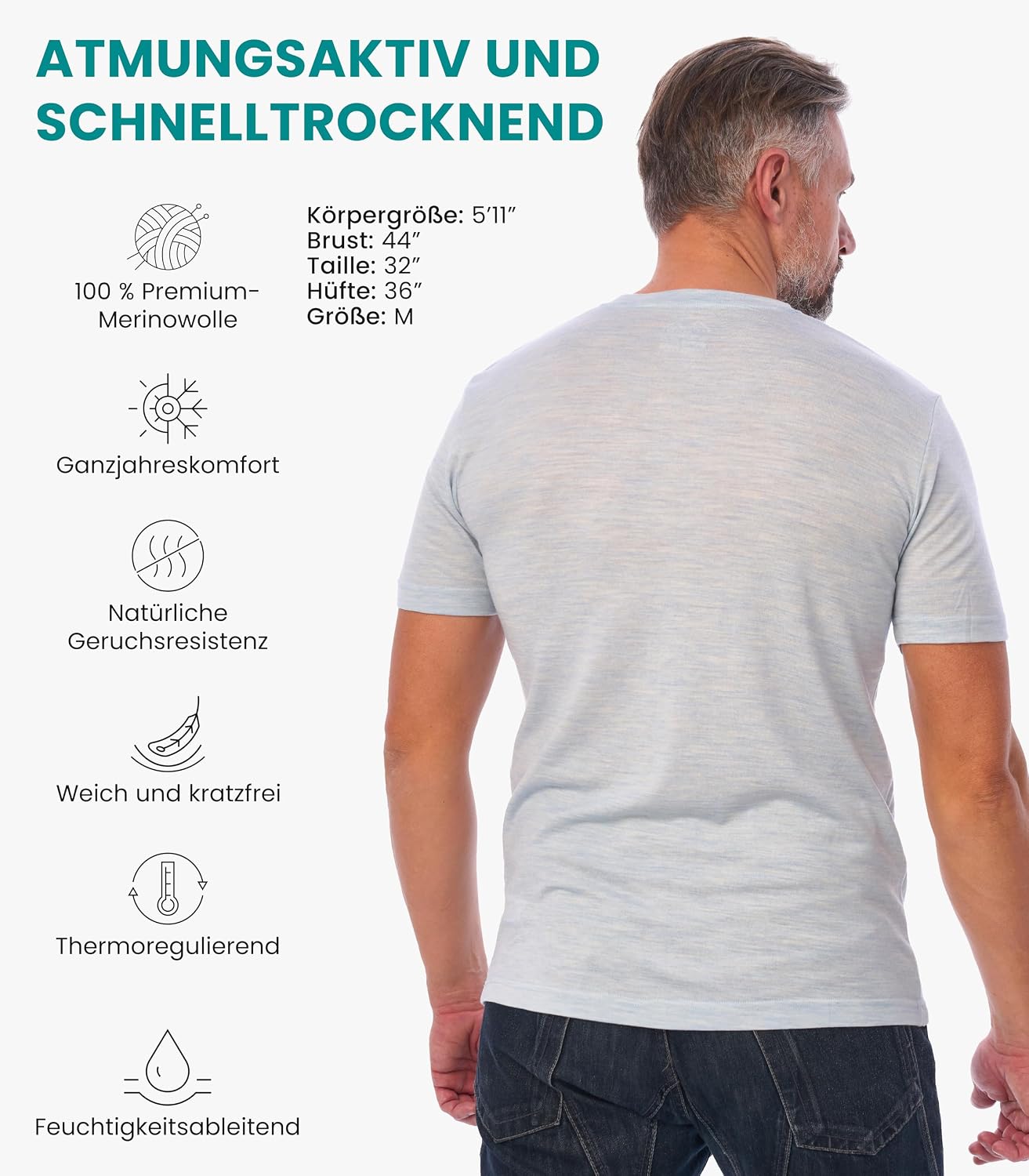 Thumbnail 1 de Merino T-Shirt Herren 165 g/m²