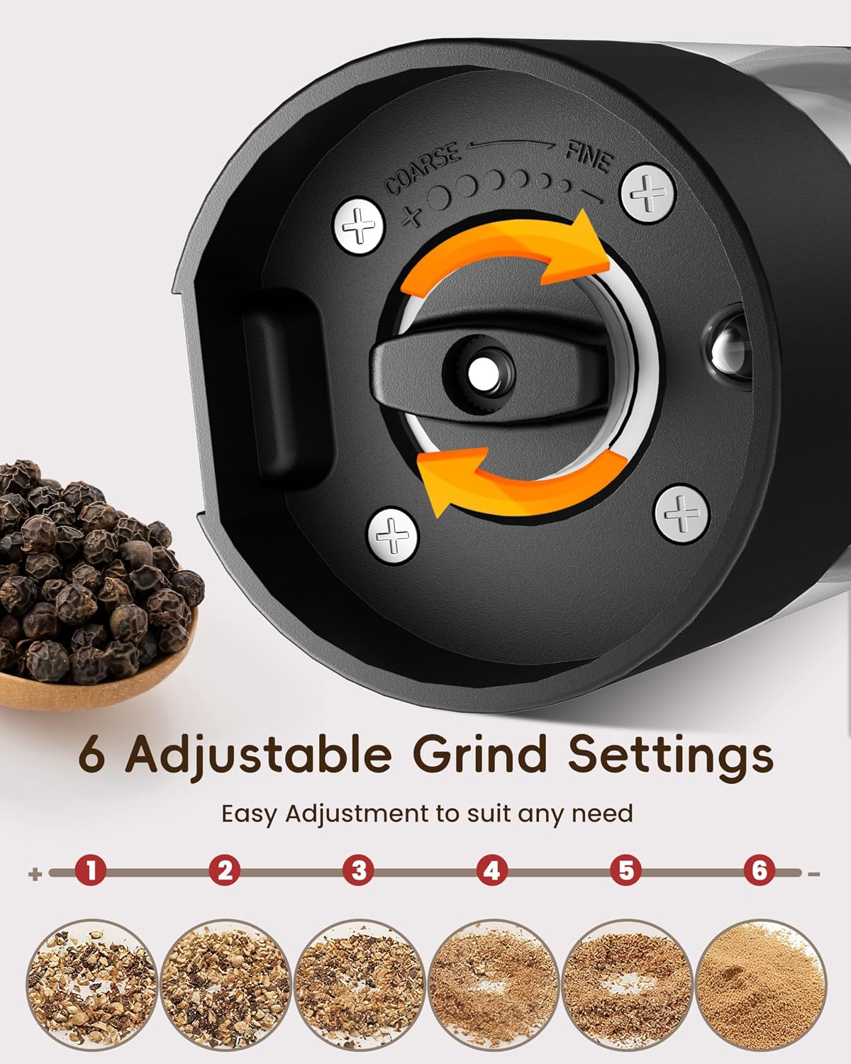 Detalle 2 de Electric Salt and Pepper Grinder Set, 140ml Capacity