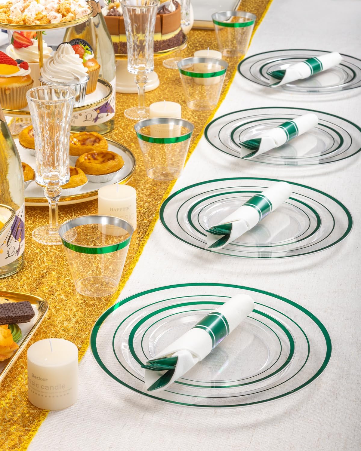 Detalle de Goodluck 350-Pcs Clear Green Disposable Dinnerware Set