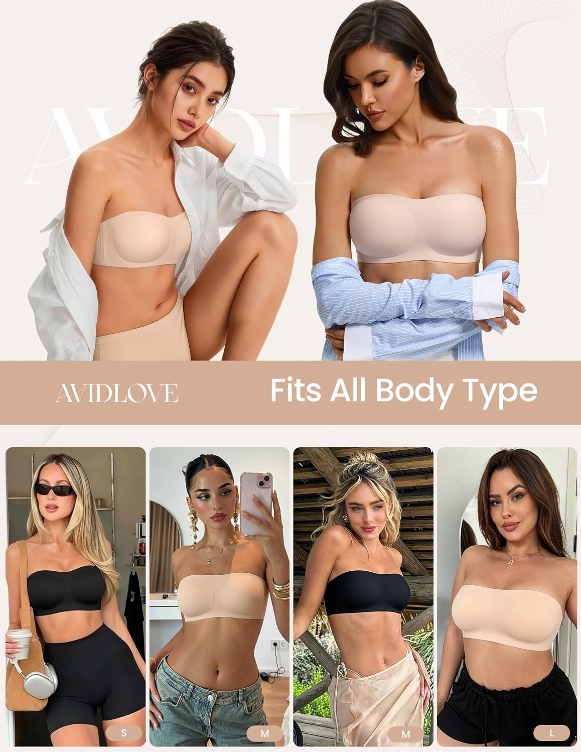 Thumbnail 6 de Avidlove Strapless Bandeau Bra, Wireless Padded Push-Up Seamless Tube Top