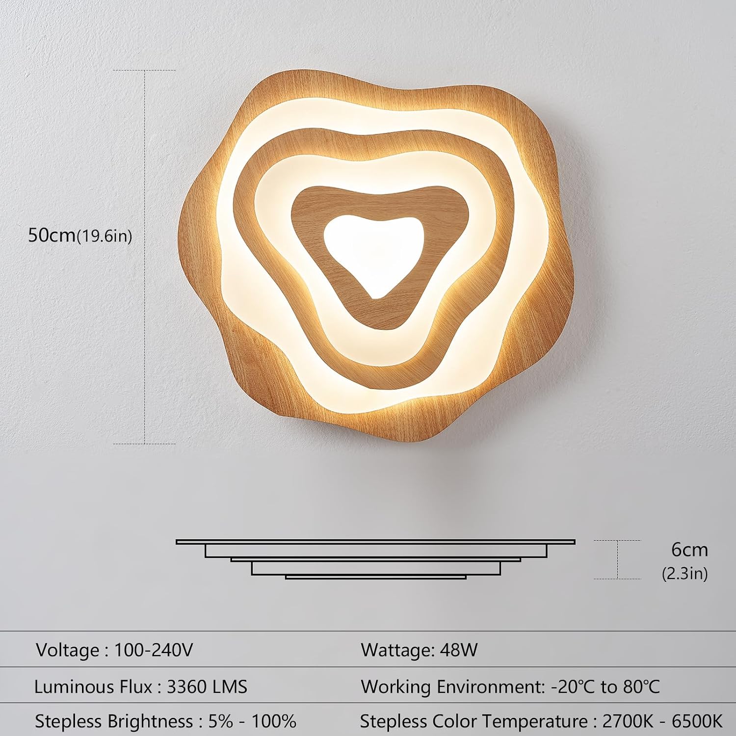 Thumbnail 4 de SUCIKORIO Marron 48W Dimmable LED Ceiling Light, 50 cm, Remote & App