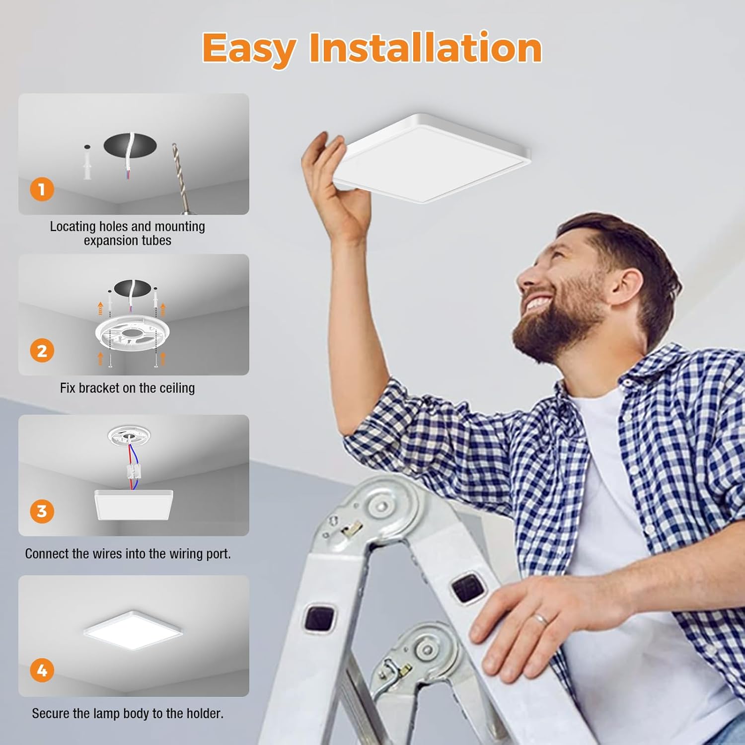 Detalle de Slochi 2Pack LED Ceiling Light – 3 Colour Temperatures, IP54 Waterproof, 18W, 2100LM, Ø22cm