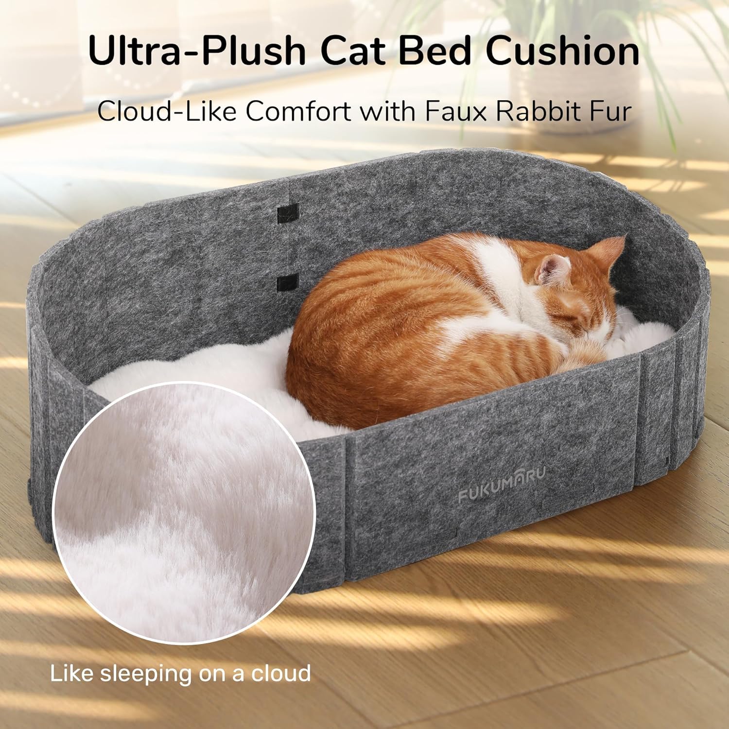 Thumbnail 2 de FUKUMARU 24 inch Cat Couch Bed (Oval Felt House Sofa) – Grey