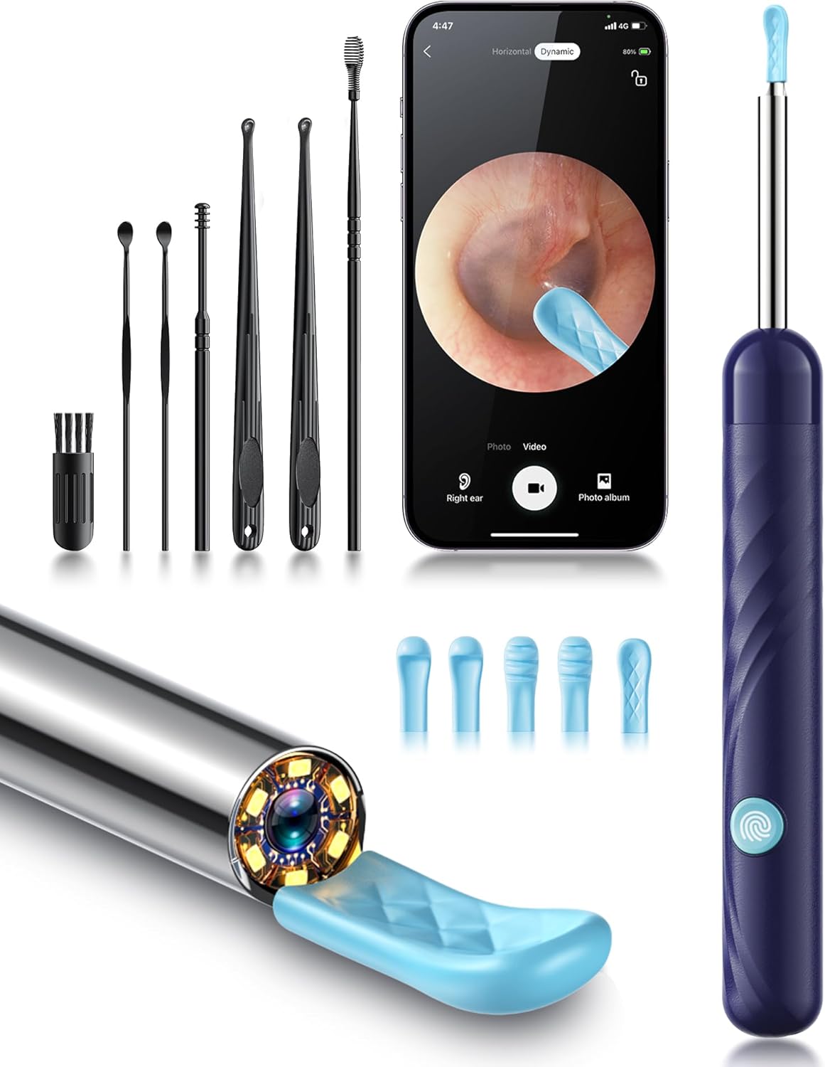 1080P HD Ear Wax Removal Camera Kit with LED Light and 6 Silicone Spoons (FSA/HSA Eligible)