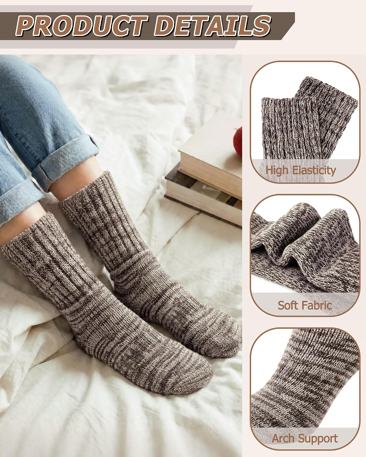 Detalle 2 de Senker Fashion Women's Wool Boot Socks, 4 Pairs, Thermal Cushion