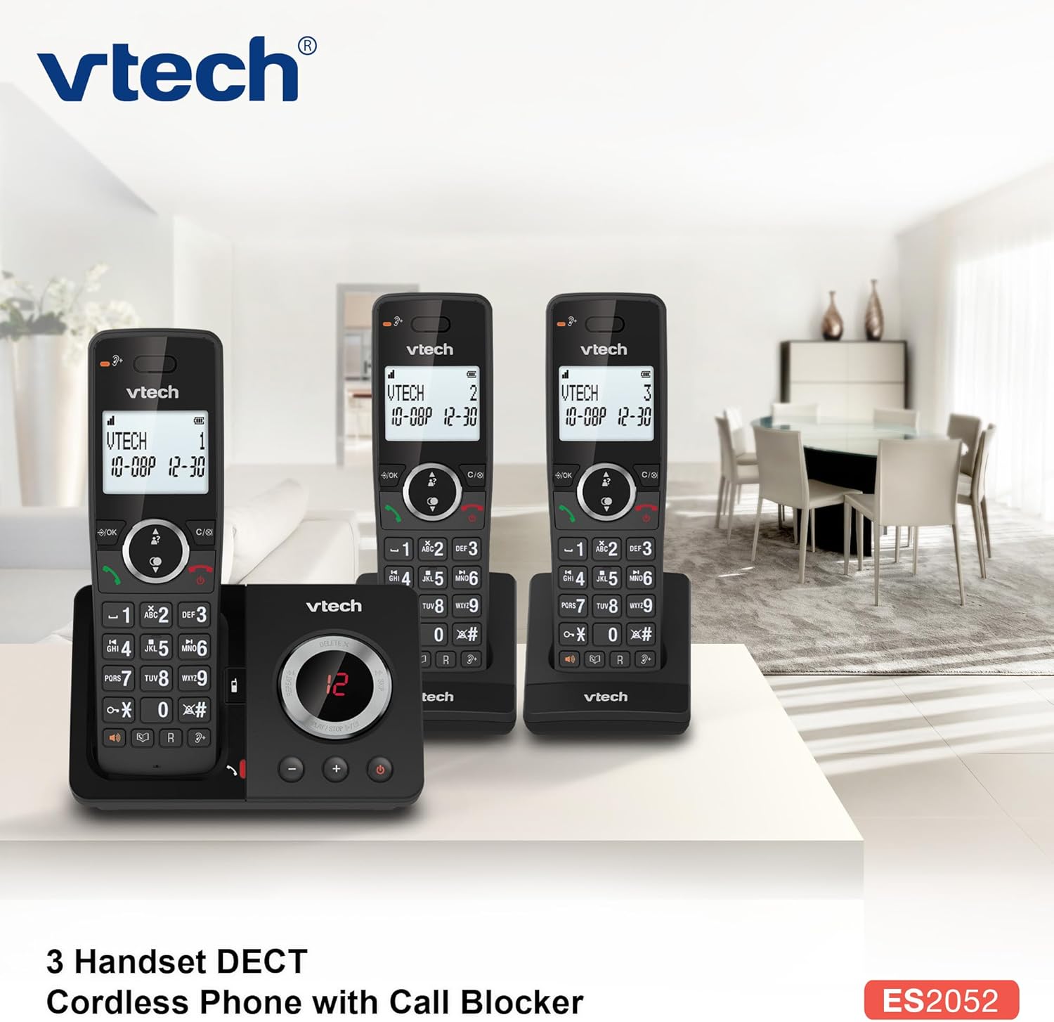 Thumbnail 1 de VTech ES2052 DECT Cordless Phone with Answering Machine, Call Block & Volume Booster (Trio Handsets)