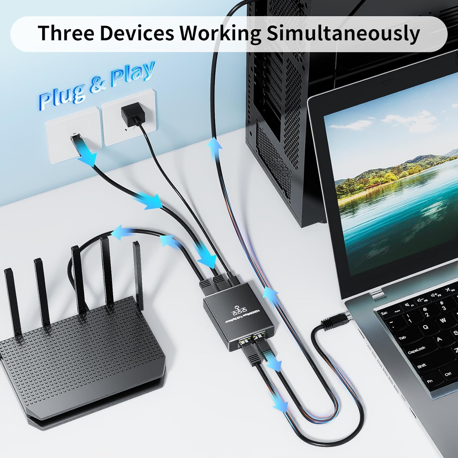 Detalle 2 de BolAAzuL Ethernet splitter 1 to 3, 1000Mbps