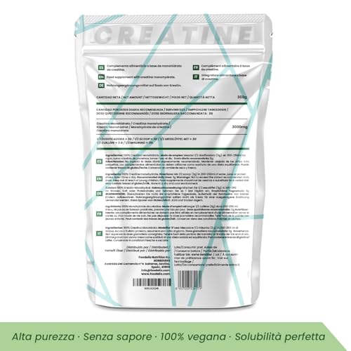 Thumbnail 8 de Foodelis Creatina Monoidrato Micronizzata in Polvere 300 g – 100 Dosi, Senza Sapore, Alta Solubilità
