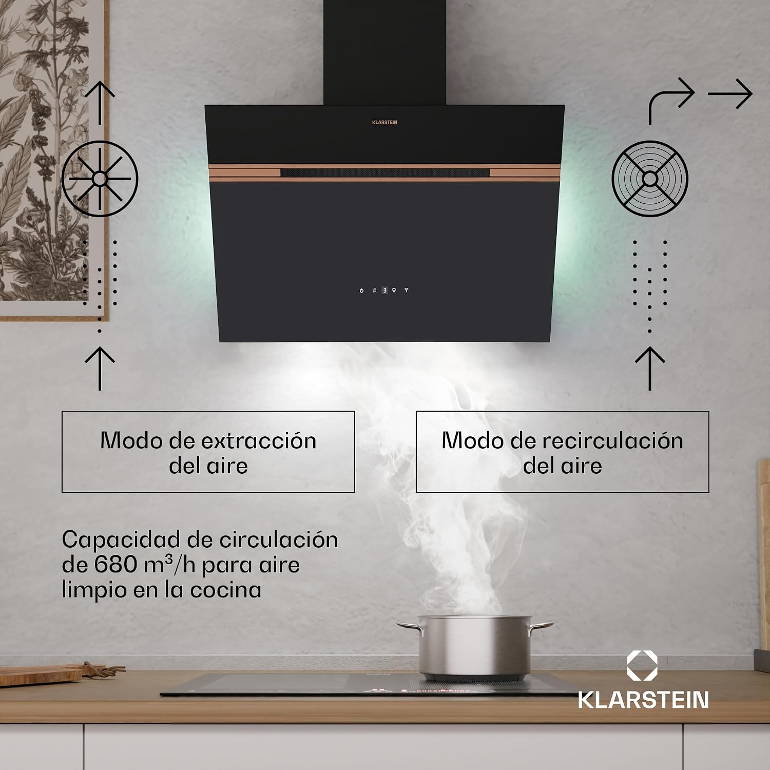 Detalle 2 de Klarstein Alina Campana Extractora ✨ 60cm, A++, LED, Control Táctil