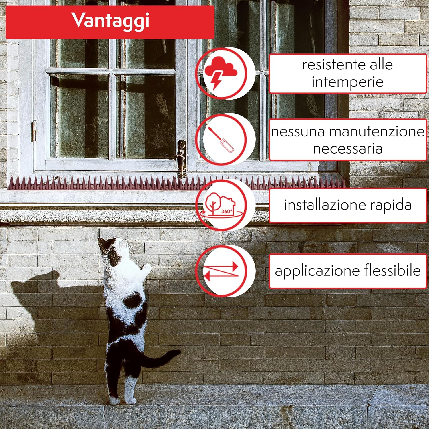 Thumbnail 4 de PATTLER® 6 pezzi (3 file) marrone: dissuasori contro gatti e piccioni su balconi, tetto e davanzali