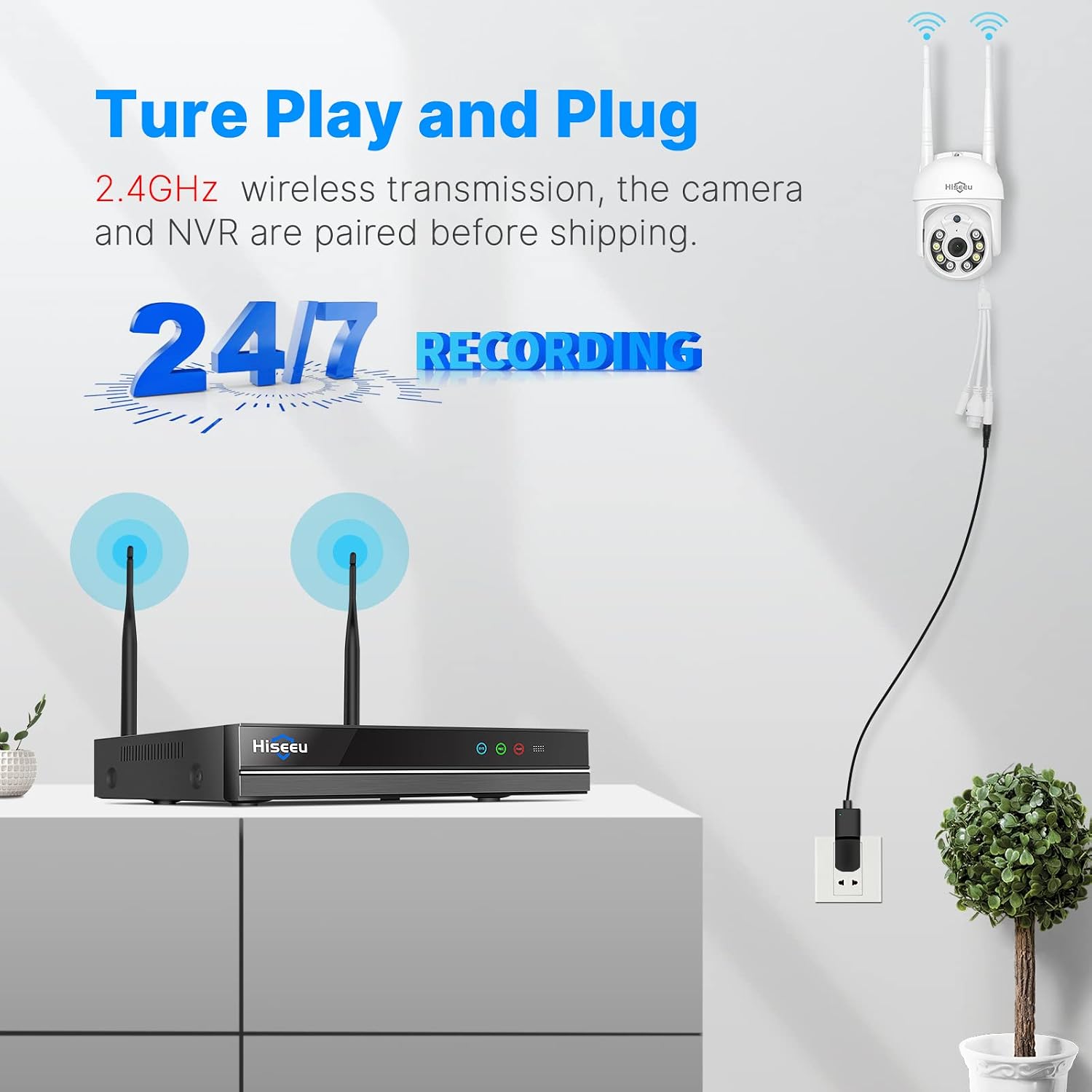 Thumbnail 3 de Hiseeu Kit videosorveglianza WiFi esterno 5MP con NVR 10CH, HDD 1TB e 4 telecamere PTZ