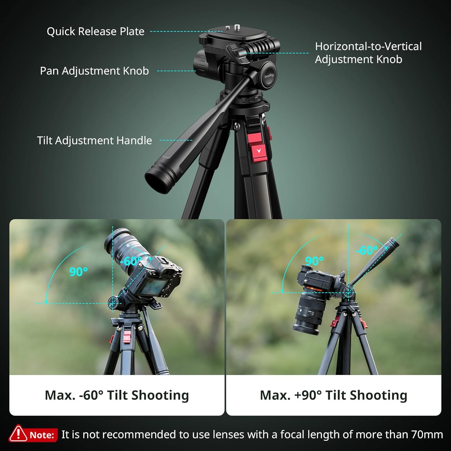 Detalle 2 de SmallRig 172 cm Trépied de Voyage en Aluminium avec Clip pour Caméra et Téléphone – AP-30
