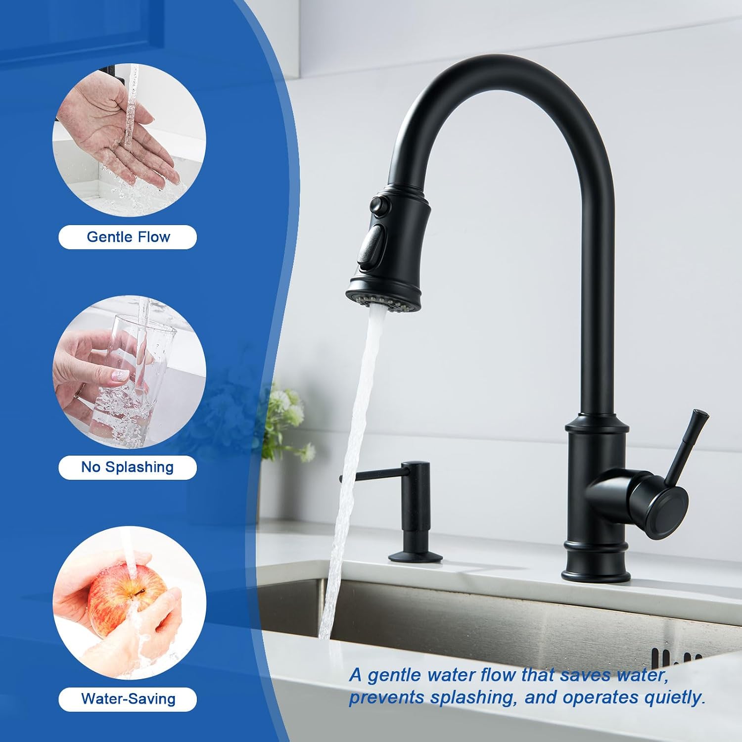 Detalle de Vintage Kitchen PsycheCove Faucet: 360° Swivel, 3 Spray Patterns, Matte Black
