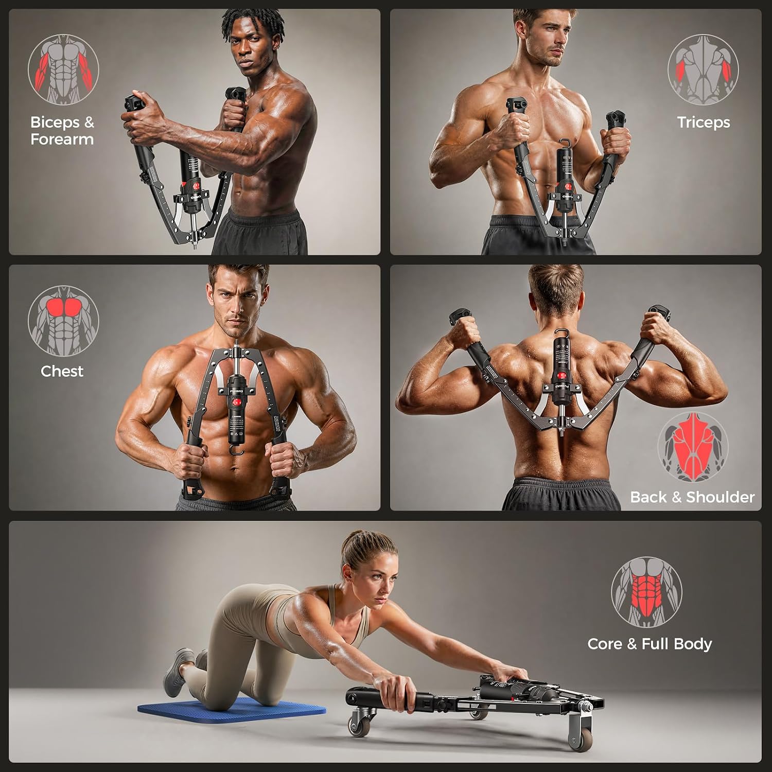 Detalle 1 de FLYBIRD Ashape-Black Hydraulic Chest and Arm Trainer with 15 Resistance Levels