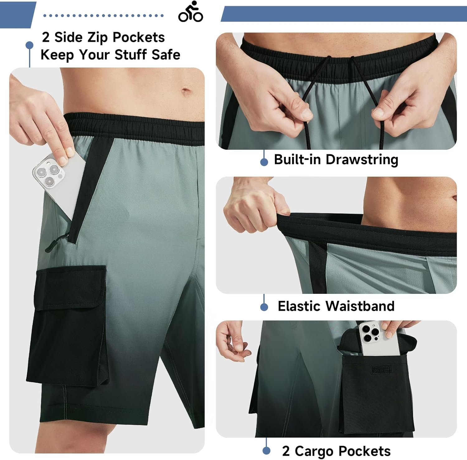 Detalle 2 de VAYAGER Short de Randonnée Cargo pour Homme – léger et à séchage rapide