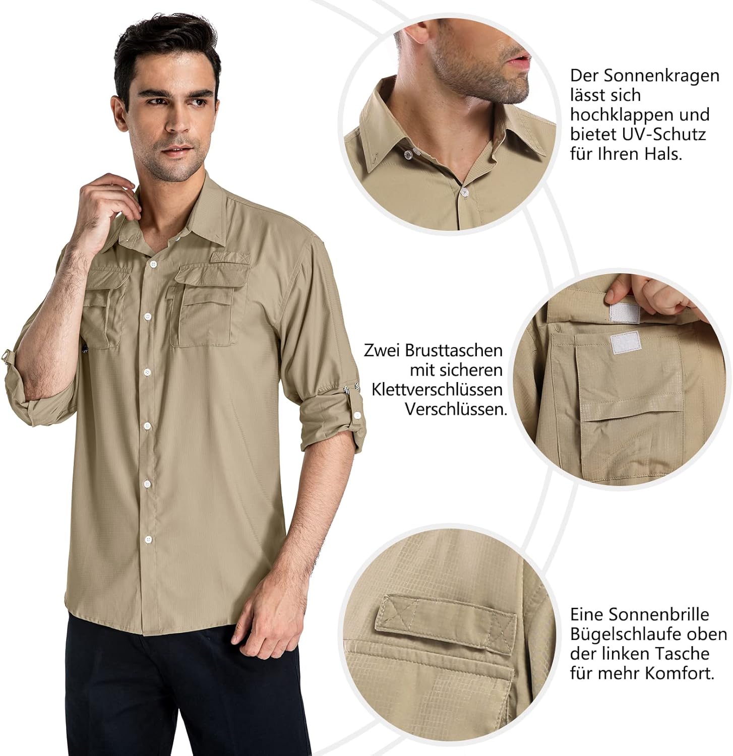 Thumbnail 2 de yeyity Outdoor Langarm Staffel Safari Hemd UPF50 UV Schutz Funktionshemd für Wandern