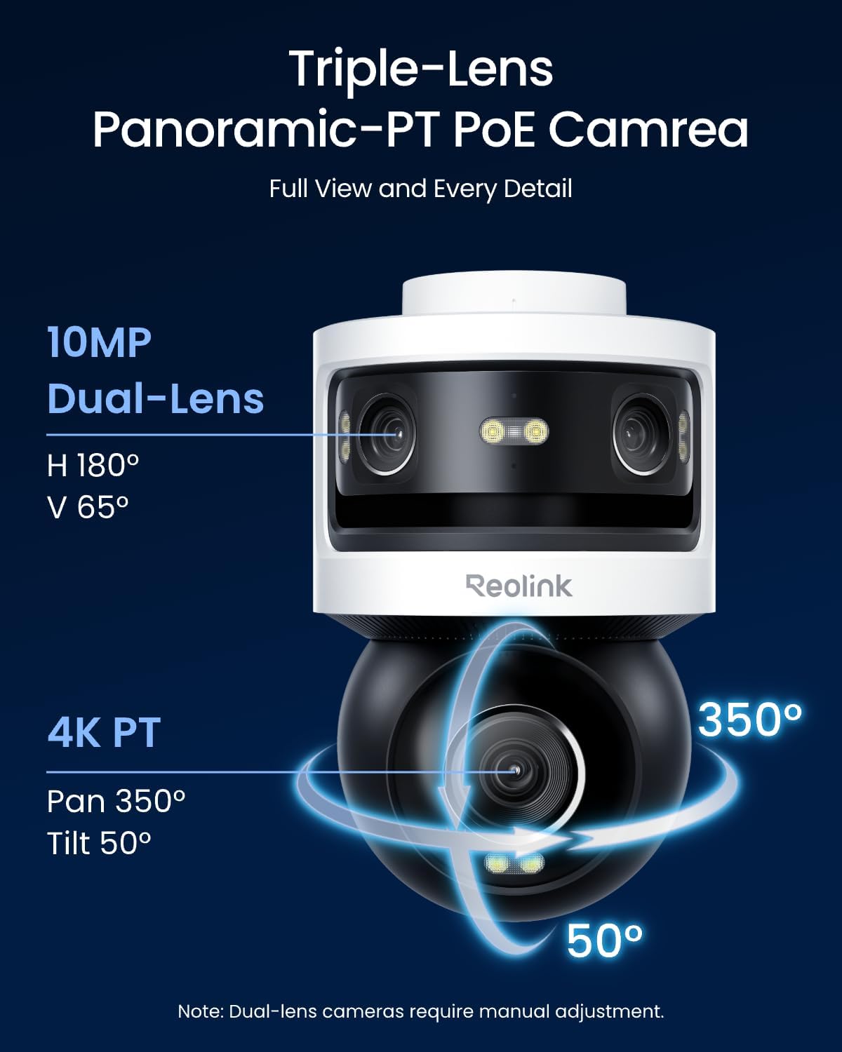 Detalle 2 de REOLINK OMVI 3i PoE Triple-Lens Security Camera, 180° View and Auto Tracking