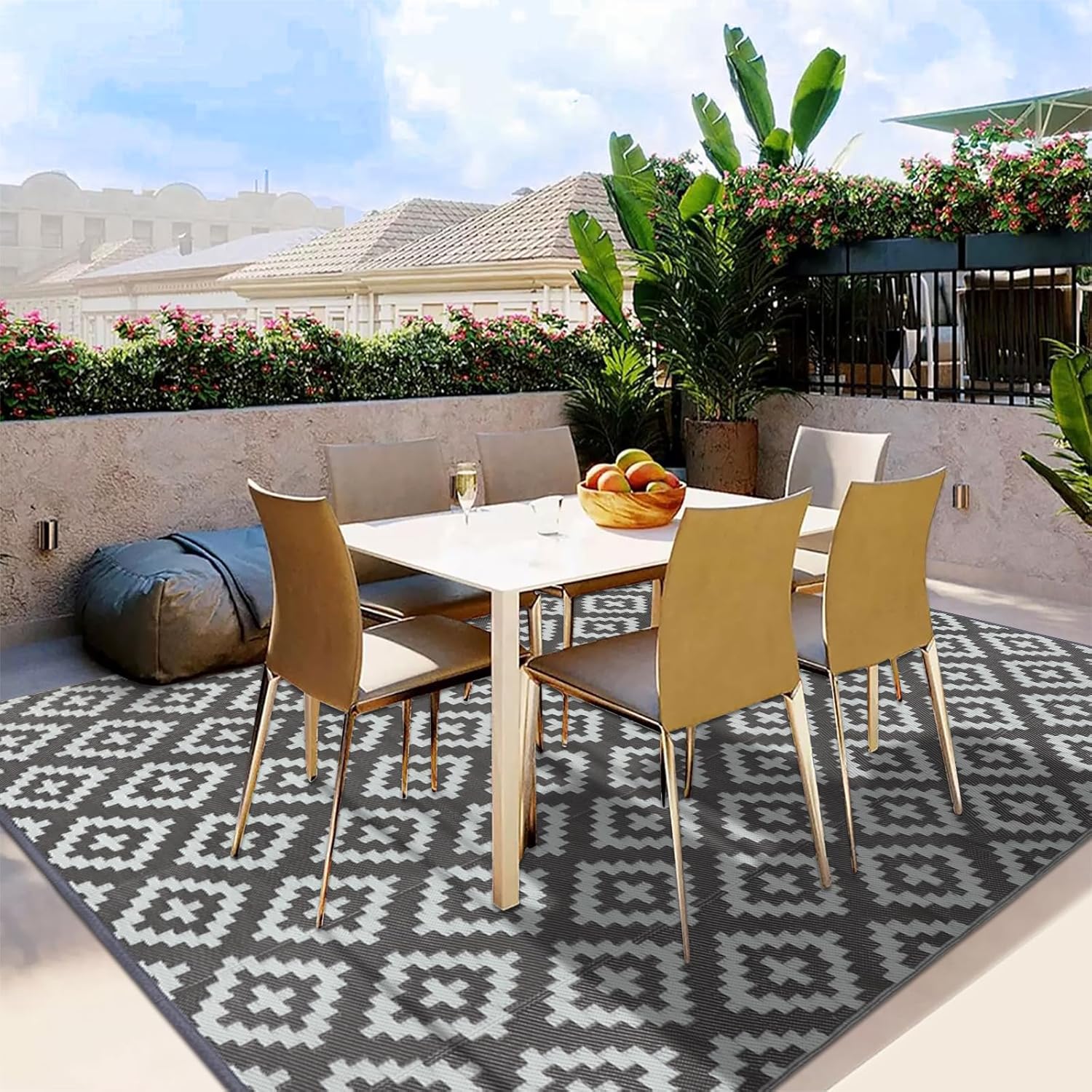 Thumbnail 6 de Homcomodar Outdoor Teppich 150x245 cm – wetterfest, UV-beständig, grau