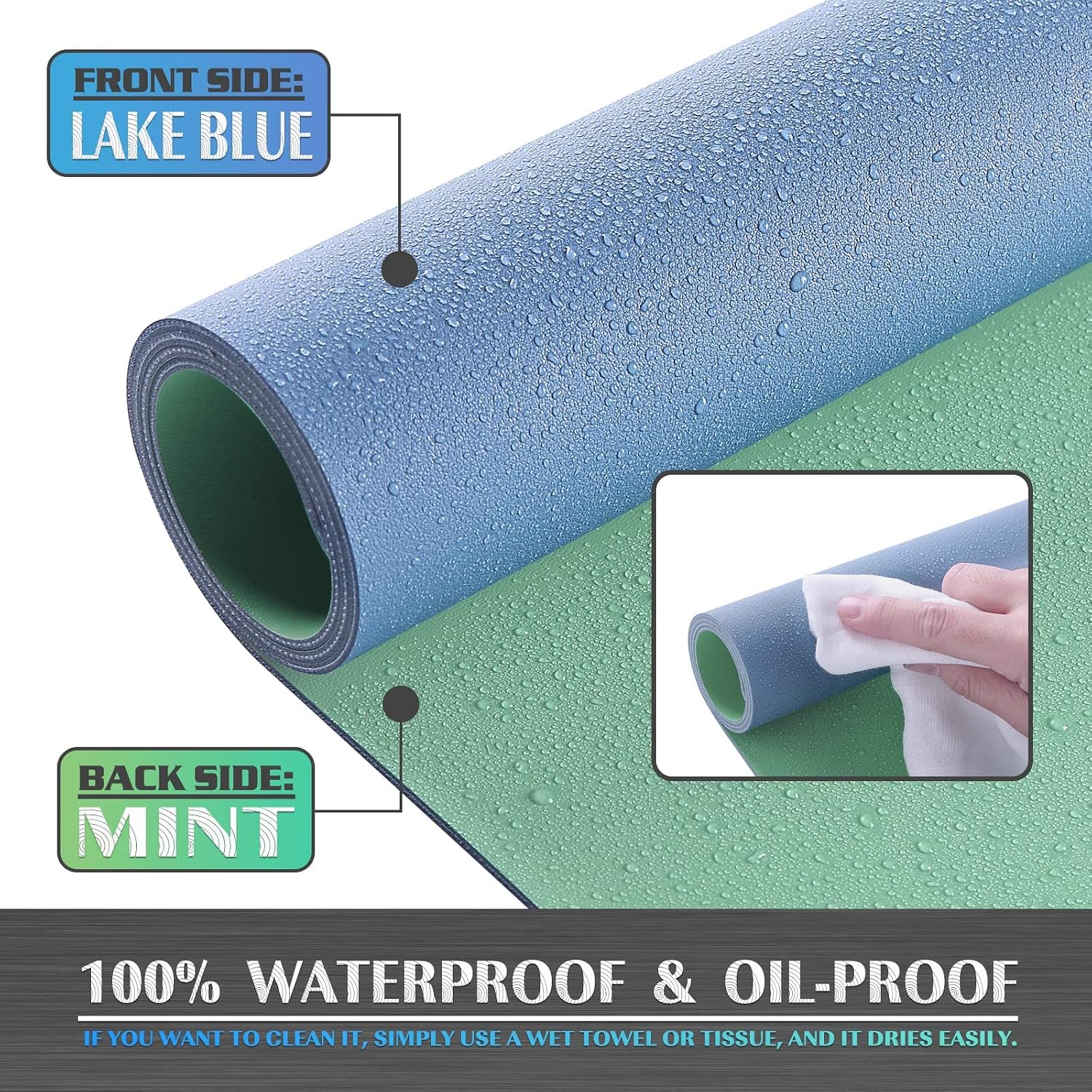 Detalle de K KNODEL Large Office Desk Mat, Faux Leather, Lake Blue, 31.5" x 15.7