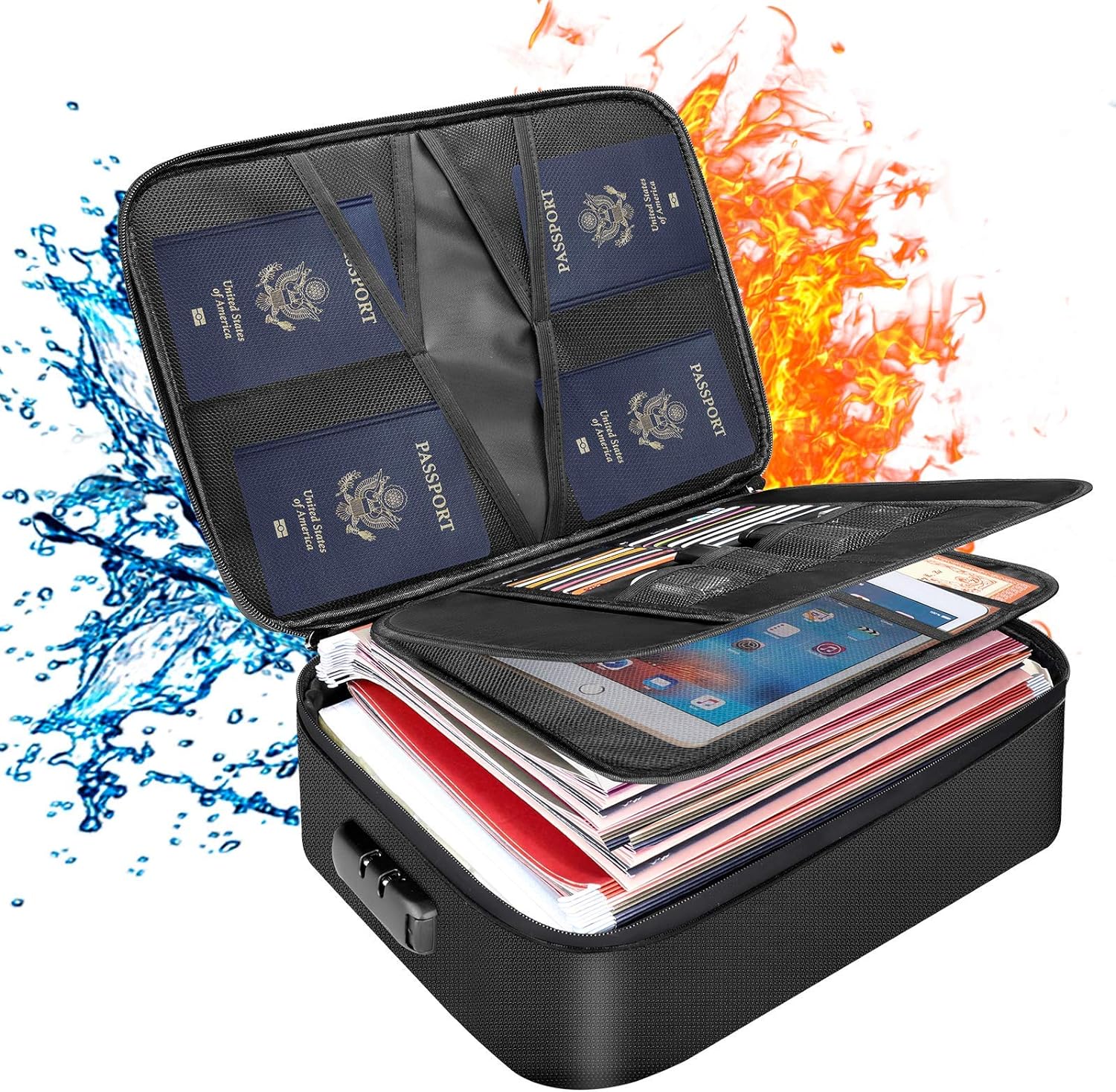 DocSafe DS0002 Fire-Resistant Document Bag with 3-Layer Storage and Lock