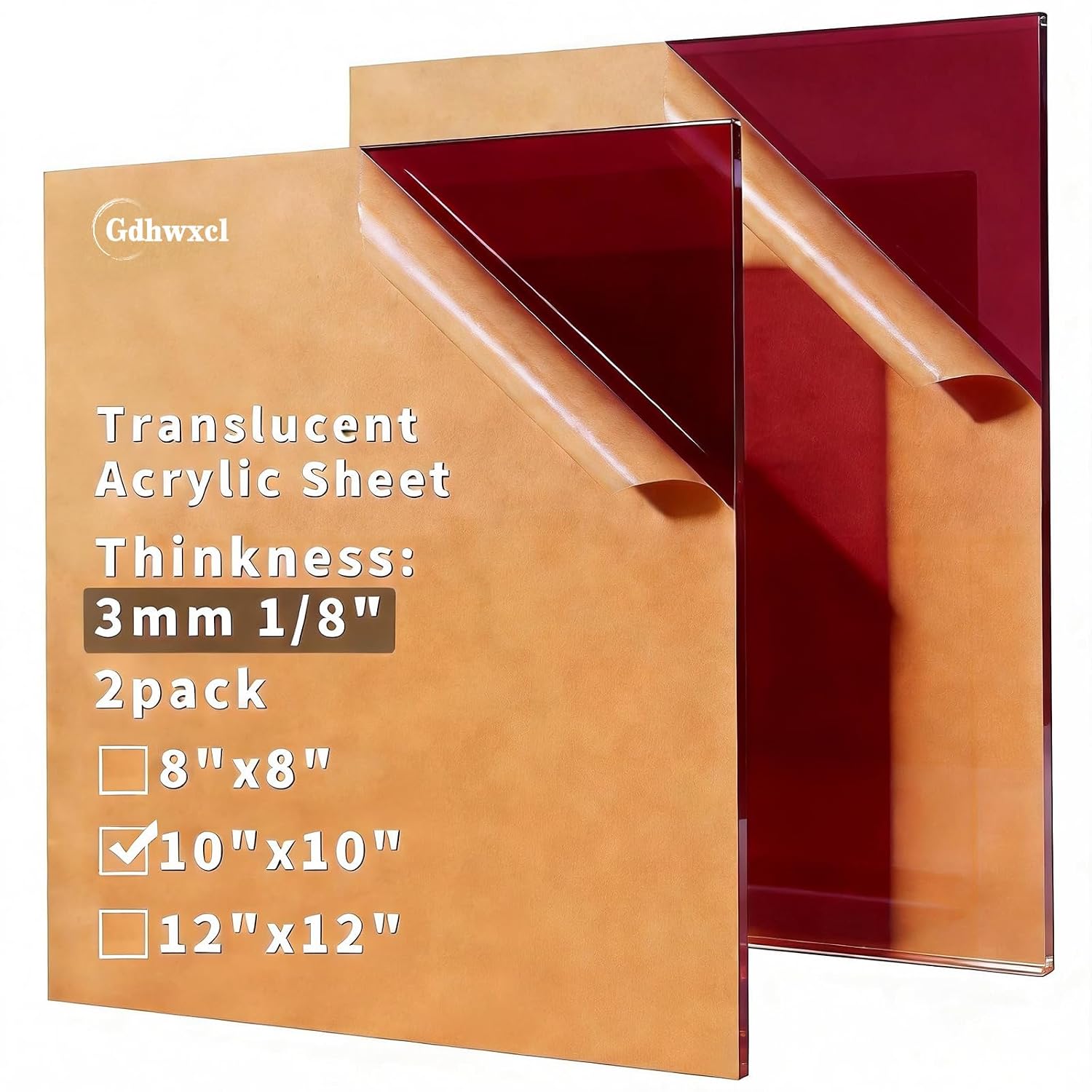 Detalle de Gdhwxcl Translucent Brown Acrylic Sheet, 1/8-Inch, 10 x 10-Inch, 2-Pack