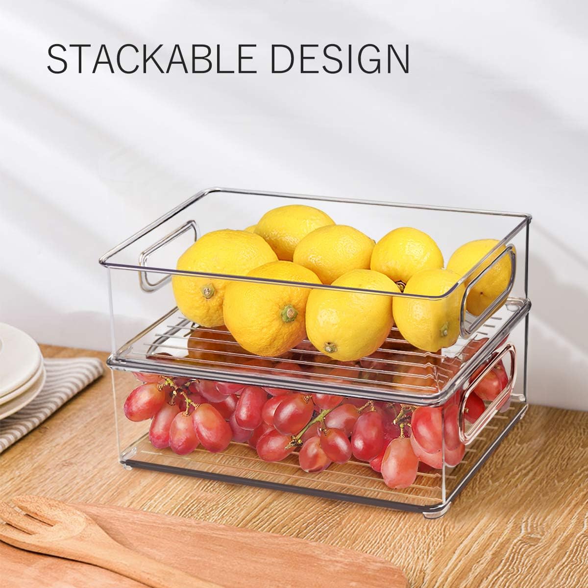 Thumbnail 1 de Stackable Refrigerator Organizer Bins 6 Pack