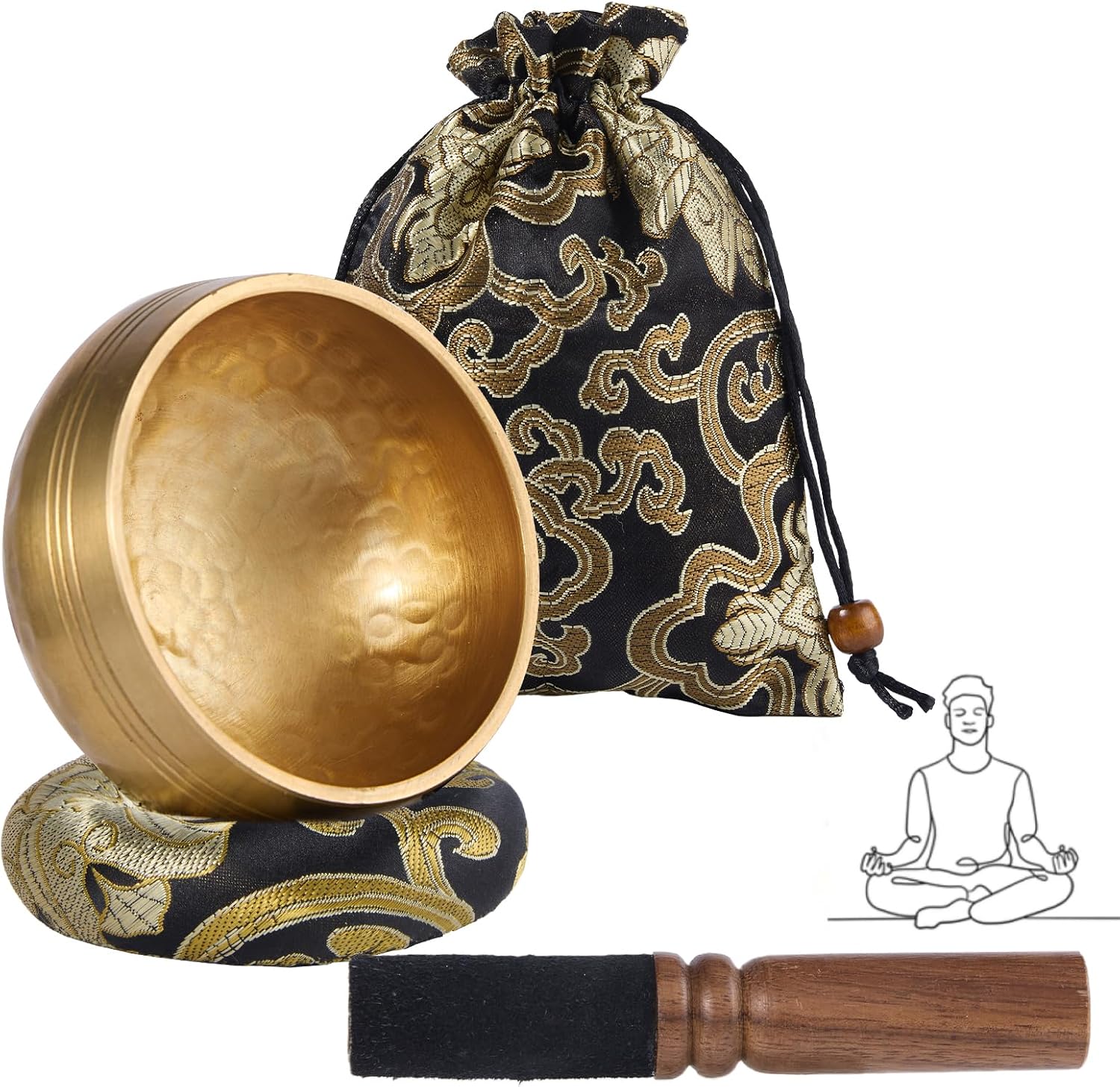 alasemo Tibetische Klangschale Set 【8cm】 Handgehämmert Messing, Schwarz-Gold – Klingende Entspannung für Geistesruhe
