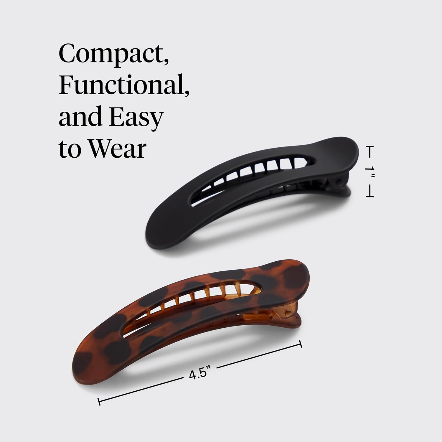 Detalle 2 de Kitsch Flat Hair Clips for Women - Strong Hold, No Slip Grip, 2-Pack (Black & Tortoise)