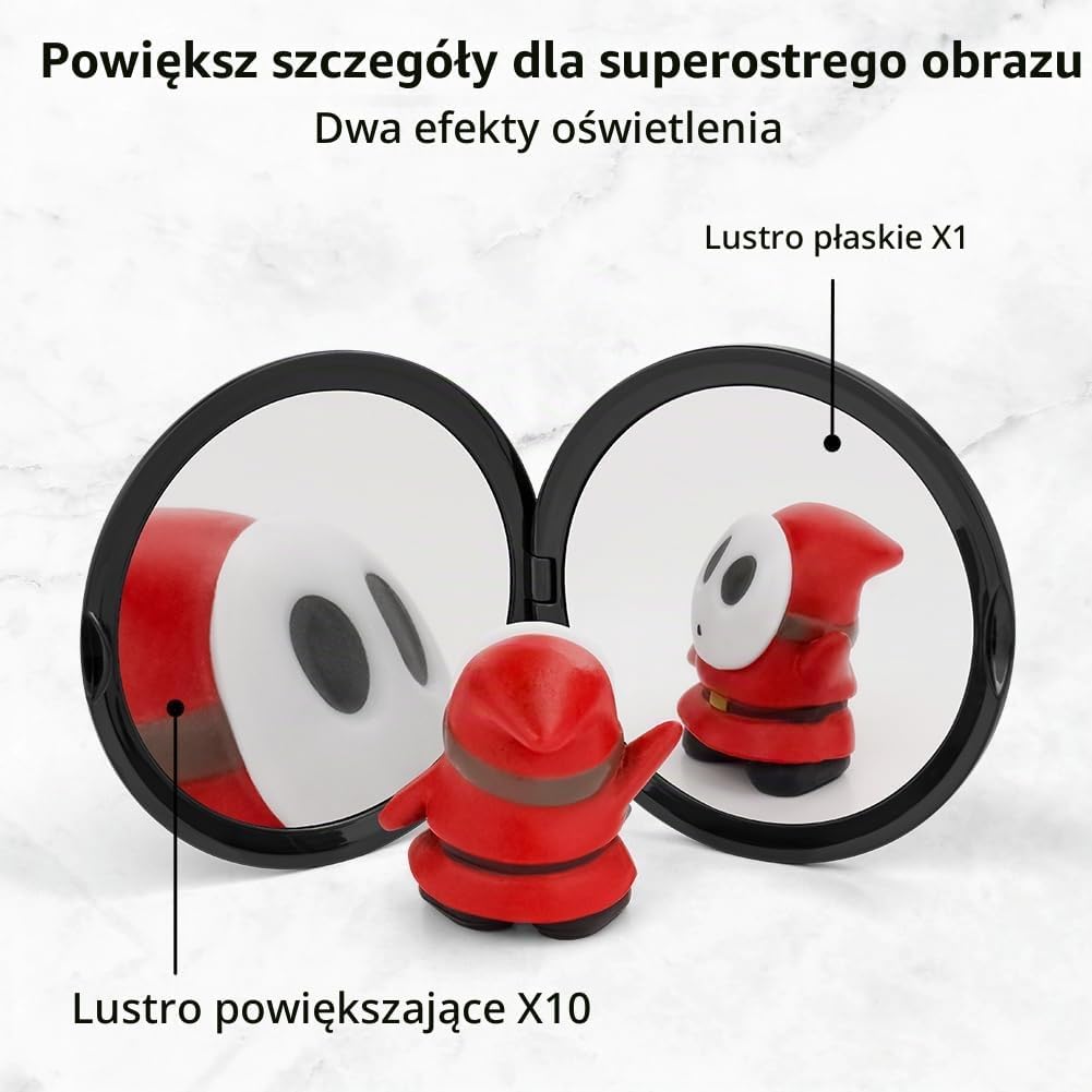 Detalle 2 de OSDUE lusterko do makijażu 100 mm, składane, dwustronne, 10-krotne powiększenie