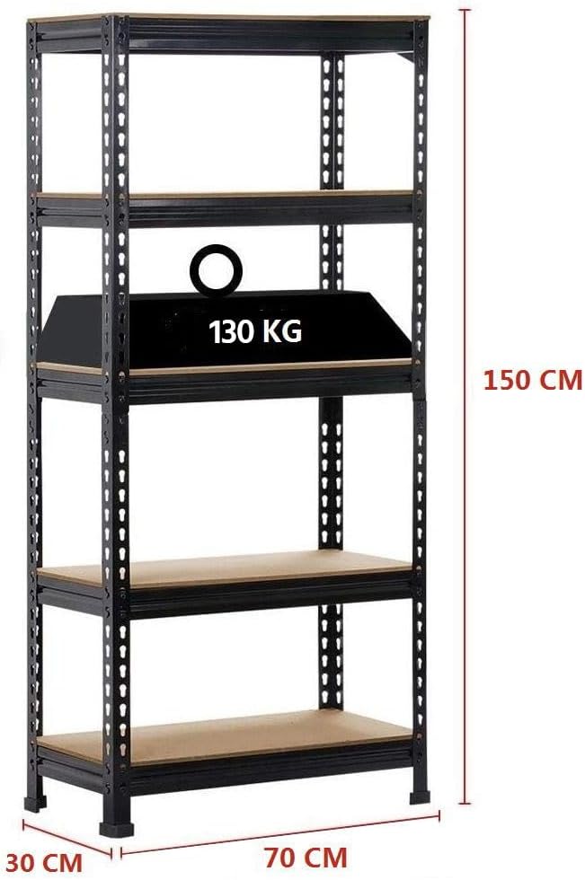 Detalle de Yaheetech Scaffale Metallo Garage – Scaffalatura 150x70x30 cm a 5 Ripiani, carico massimo 150 kg per ripiano