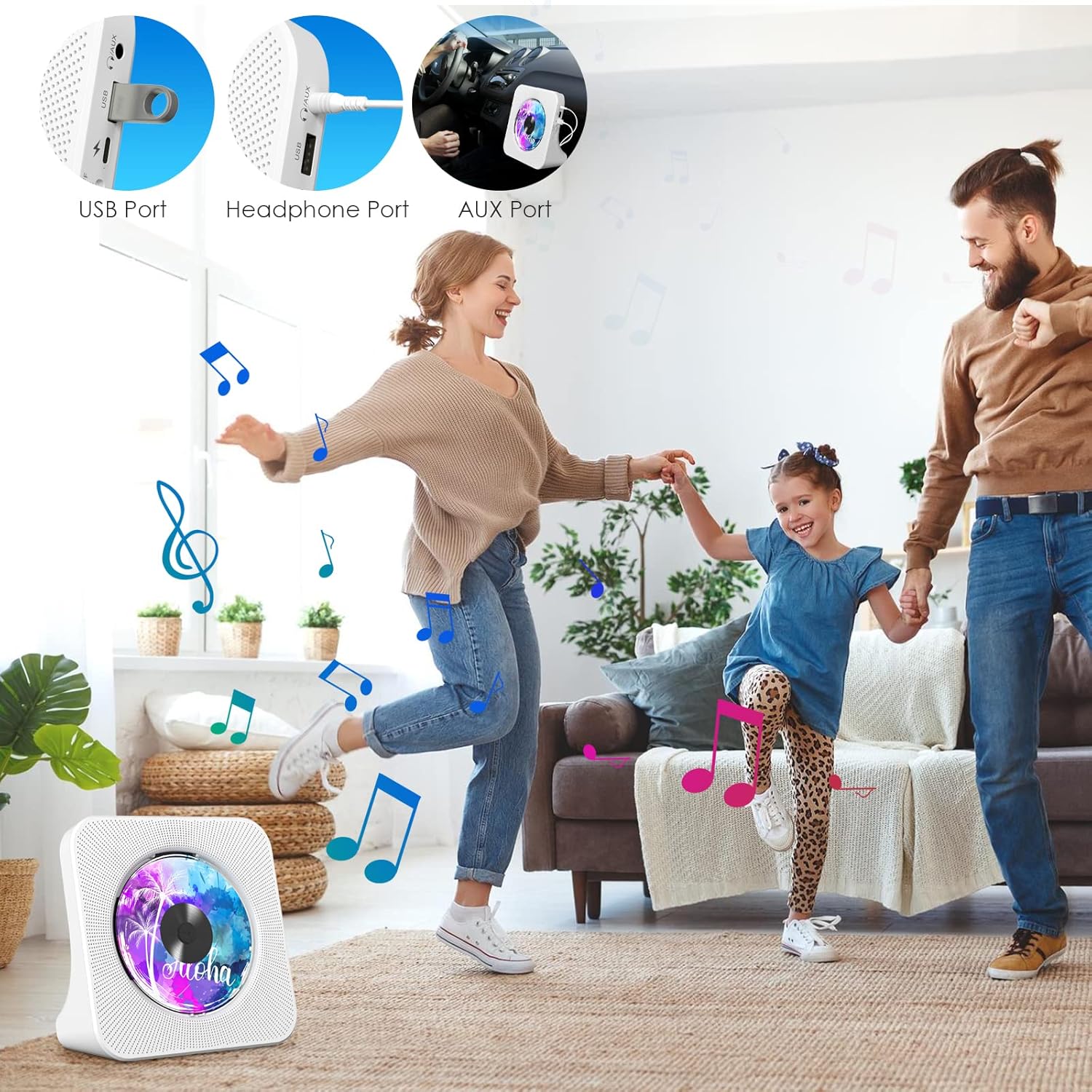 Detalle de Gueray Lettore CD portatile con Bluetooth e altoparlanti Hi‑Fi, radio FM e telecomando