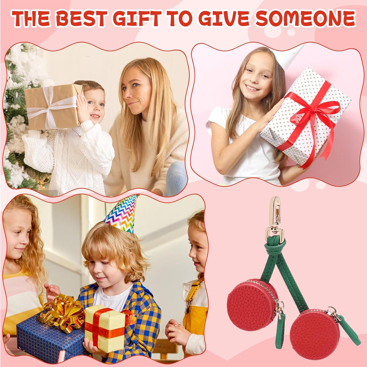 Thumbnail 3 de NlsqEU Kirschen Schlüsselanhänger aus Leder mit Bag Charm und Münzbeutel-Anhänger
