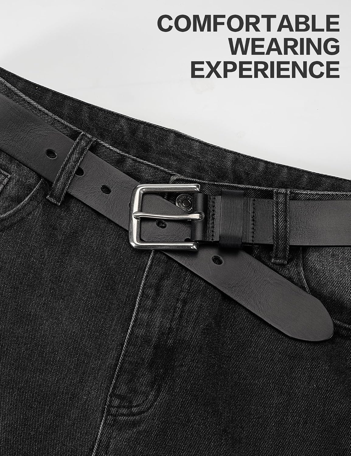 Detalle 2 de wolksprong Full Grain Leather Work Belt, 4mm, 1.5-Inch, Stainless Steel Buckle