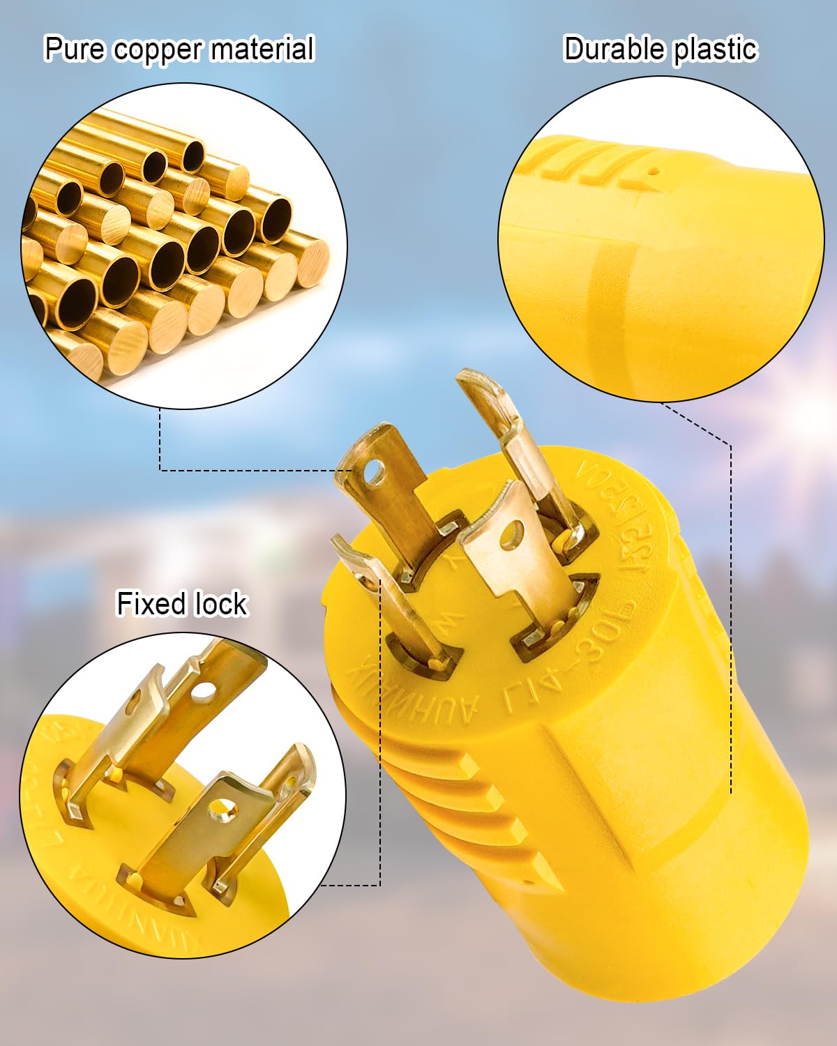 Thumbnail 1 de QAGGUM NEMA L14-30P 発電機用変換アダプター 4プロング、30A・250V、イエロー