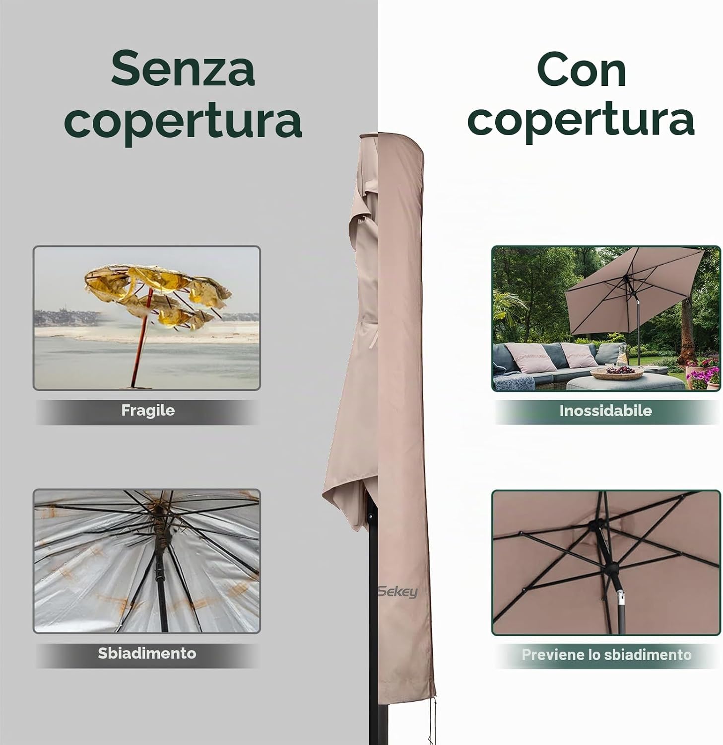 Thumbnail 3 de Sekey Custodia per Ombrello con Manico e Copertura per Ombrello da Giardino Ø 350 cm / 200x300 cm – Poliestere 100% Impermeabile